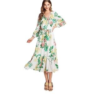 Flying Tomato White Ruffled Wrap Midi Dress